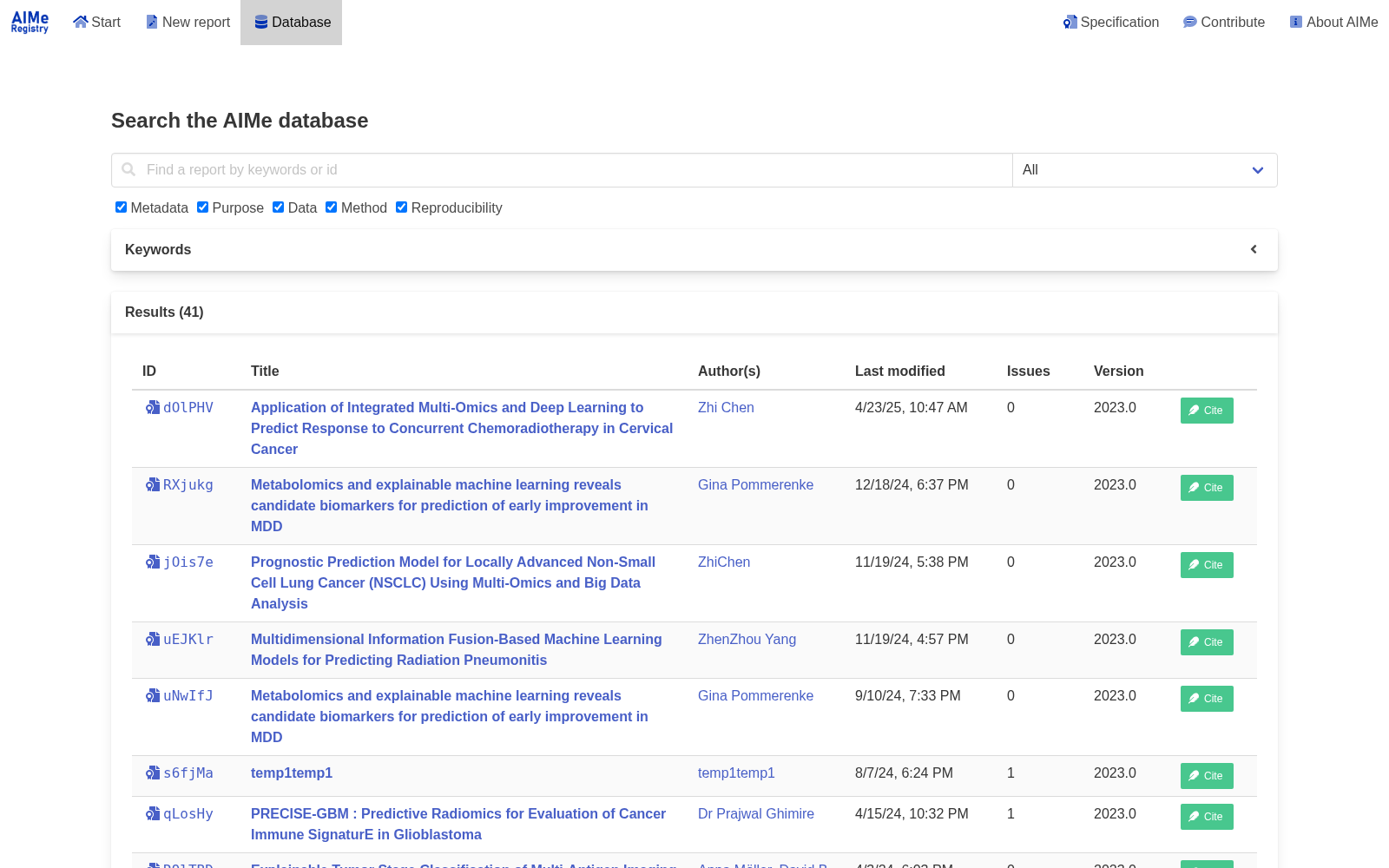 The AIMe registry for artificial intelligence in biomedical research 数据集图片