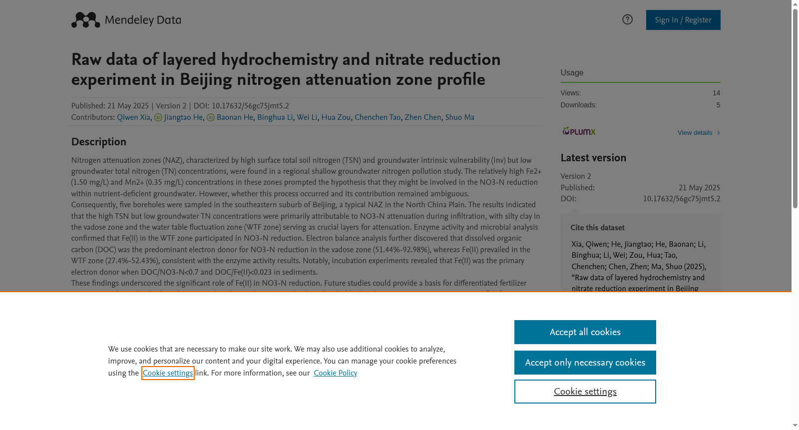 Raw data of layered hydrochemistry and nitrate reduction experiment in Beijing nitrogen attenuation zone profile 数据集图片