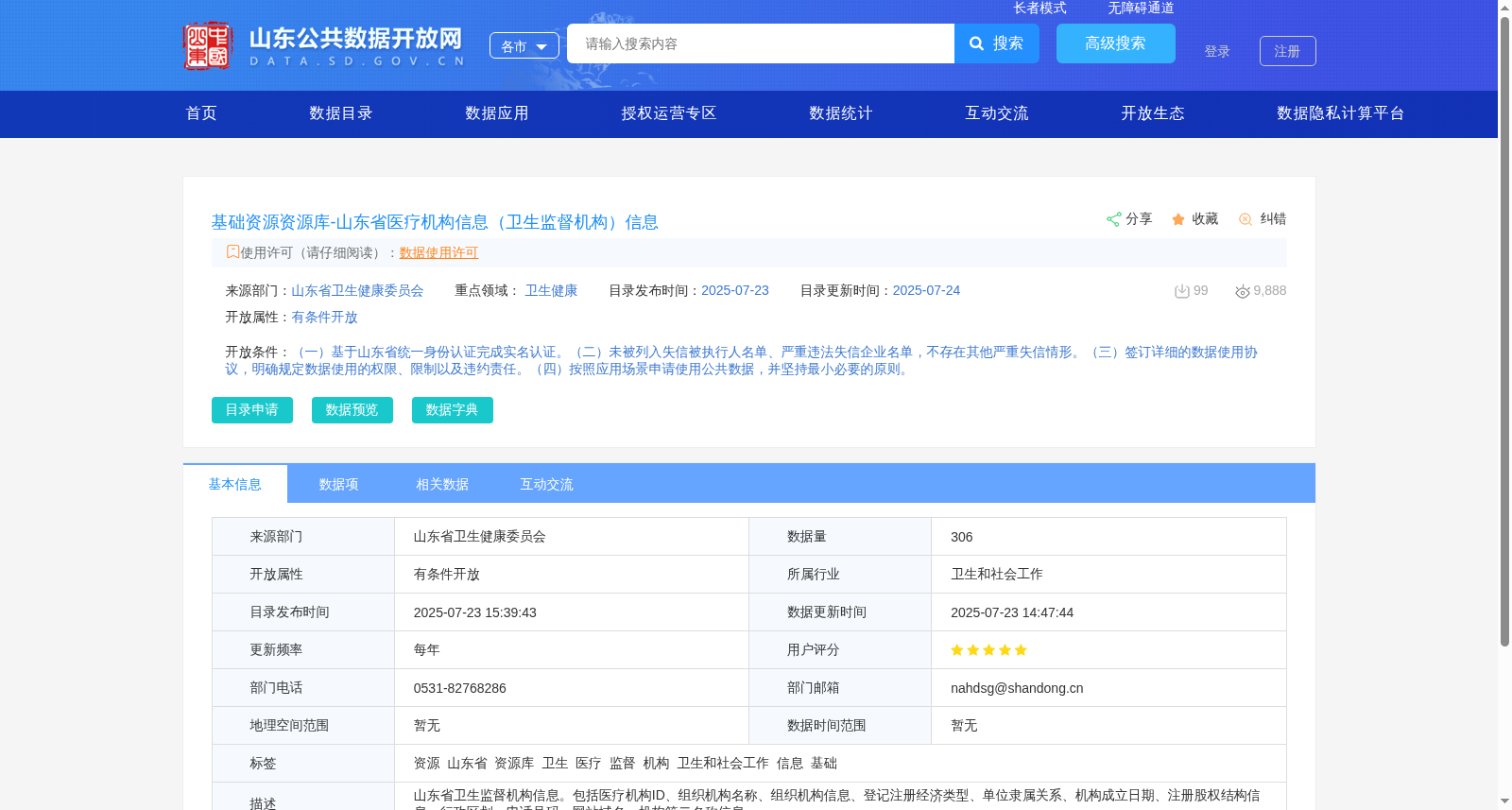 基础资源资源库-山东省医疗机构信息（卫生监督机构）信息 数据集图片