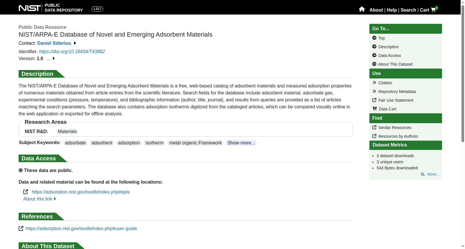 NIST/ARPA-E Database of Novel and Emerging Adsorbent Materials 数据集图片