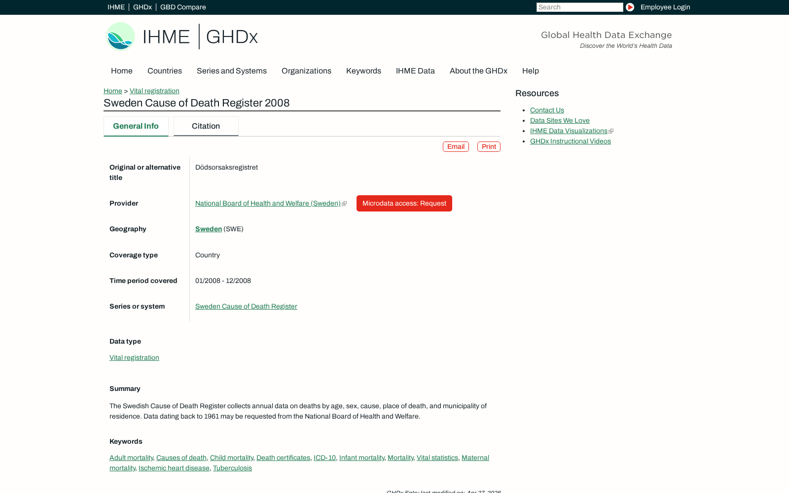 Sweden Cause of Death Register 2008 数据集图片