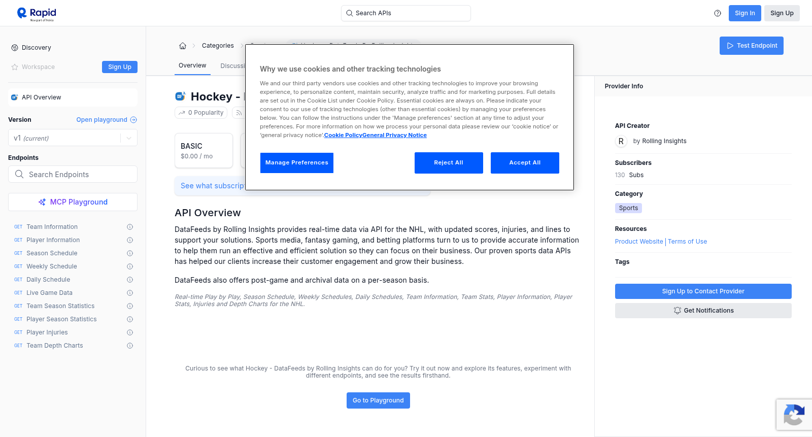 Hockey - DataFeeds by Rolling Insights 数据集图片