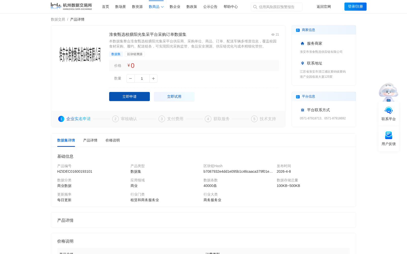 淮食甄选校膳阳光集采平台采购订单数据集 数据集图片