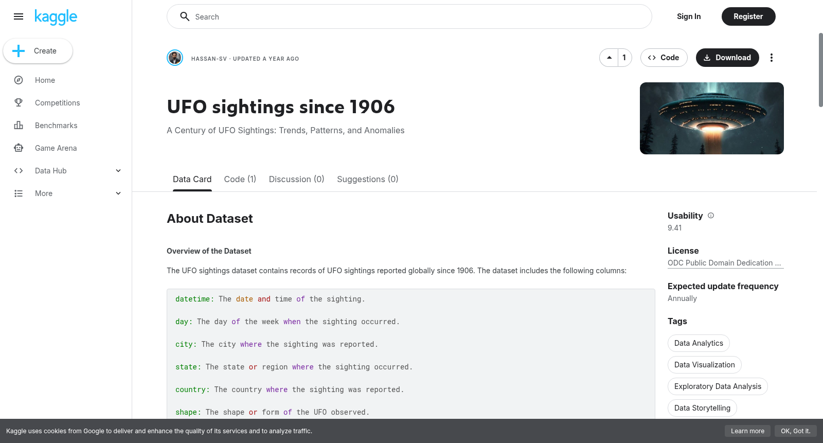 UFO sightings since 1906 数据集图片