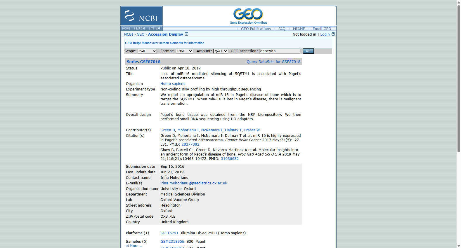 Paget-associated osteosarcoma GSE87018