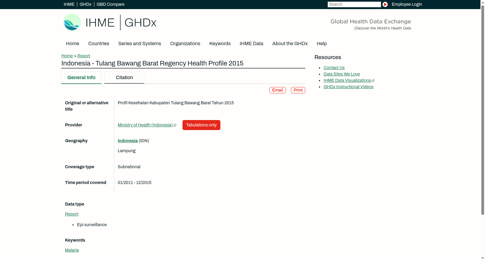 Indonesia - Tulang Bawang Barat Regency Health Profile 2015 数据集图片