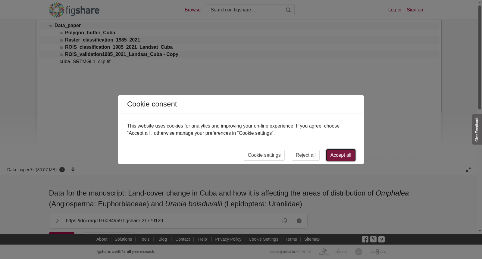Data for the manuscript: Land-cover change in Cuba and how it is affecting the areas of distribution of <i>Omphalea </i>(Angiosperma: Euphorbiaceae) and <i>Urania boisduvalii</i> (Lepidoptera: Uraniidae) 数据集图片