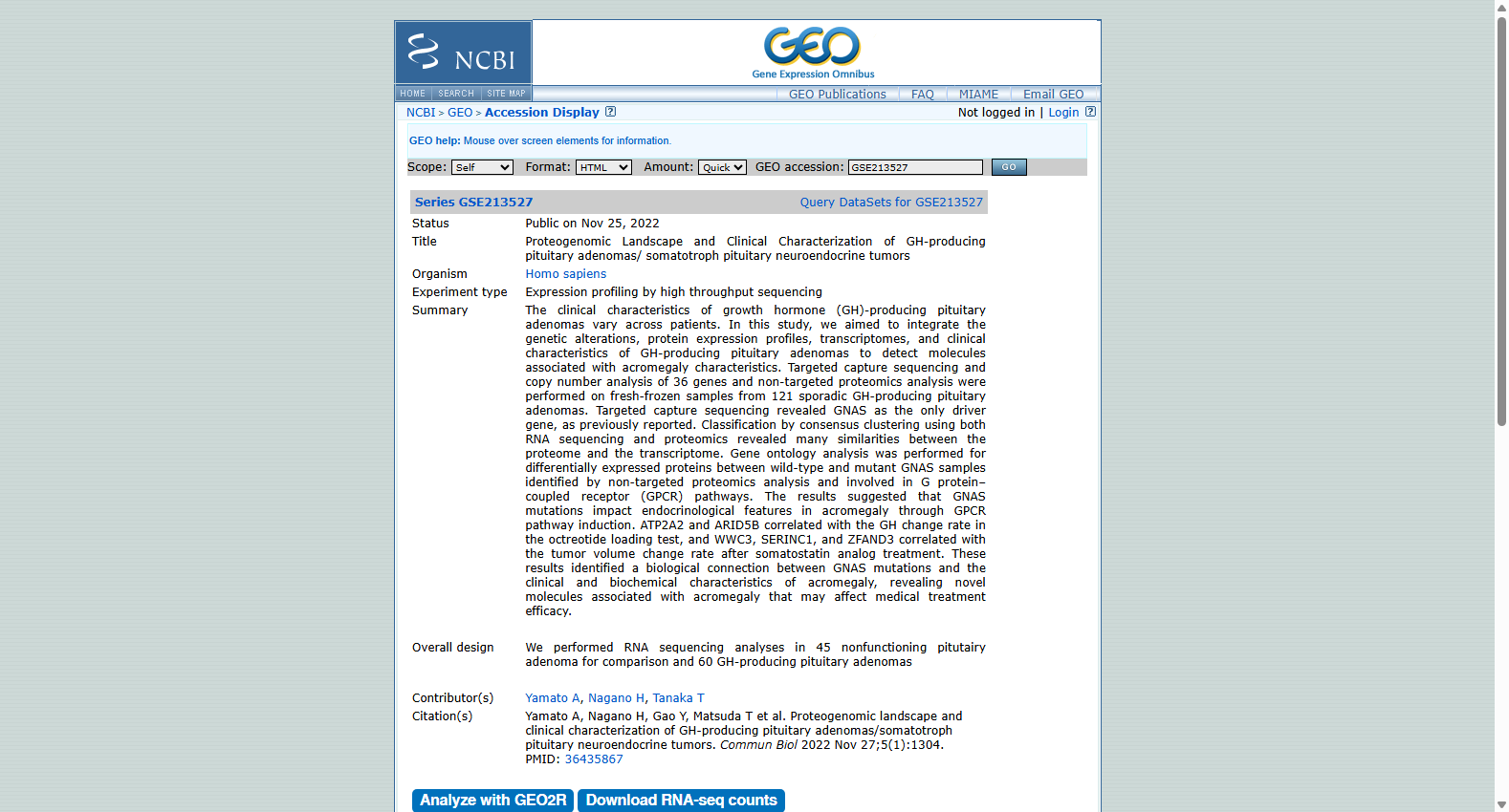 GSE213527 GH-producing pituitary adenomas
