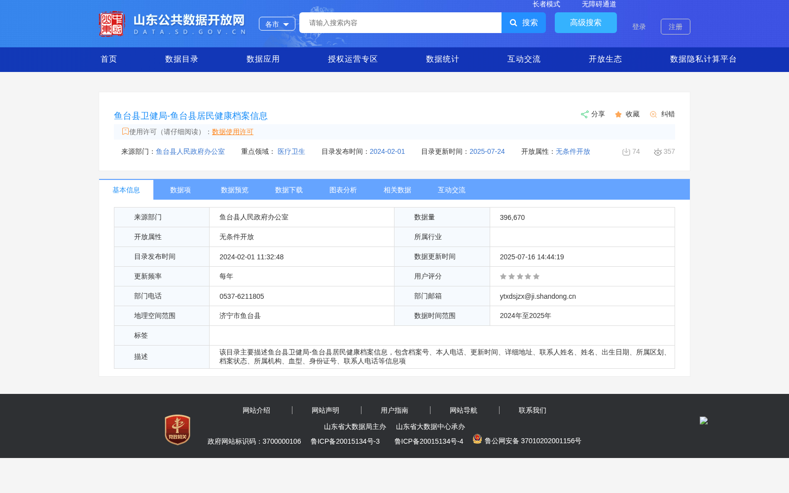 鱼台县卫健局-鱼台县居民健康档案信息 数据集图片