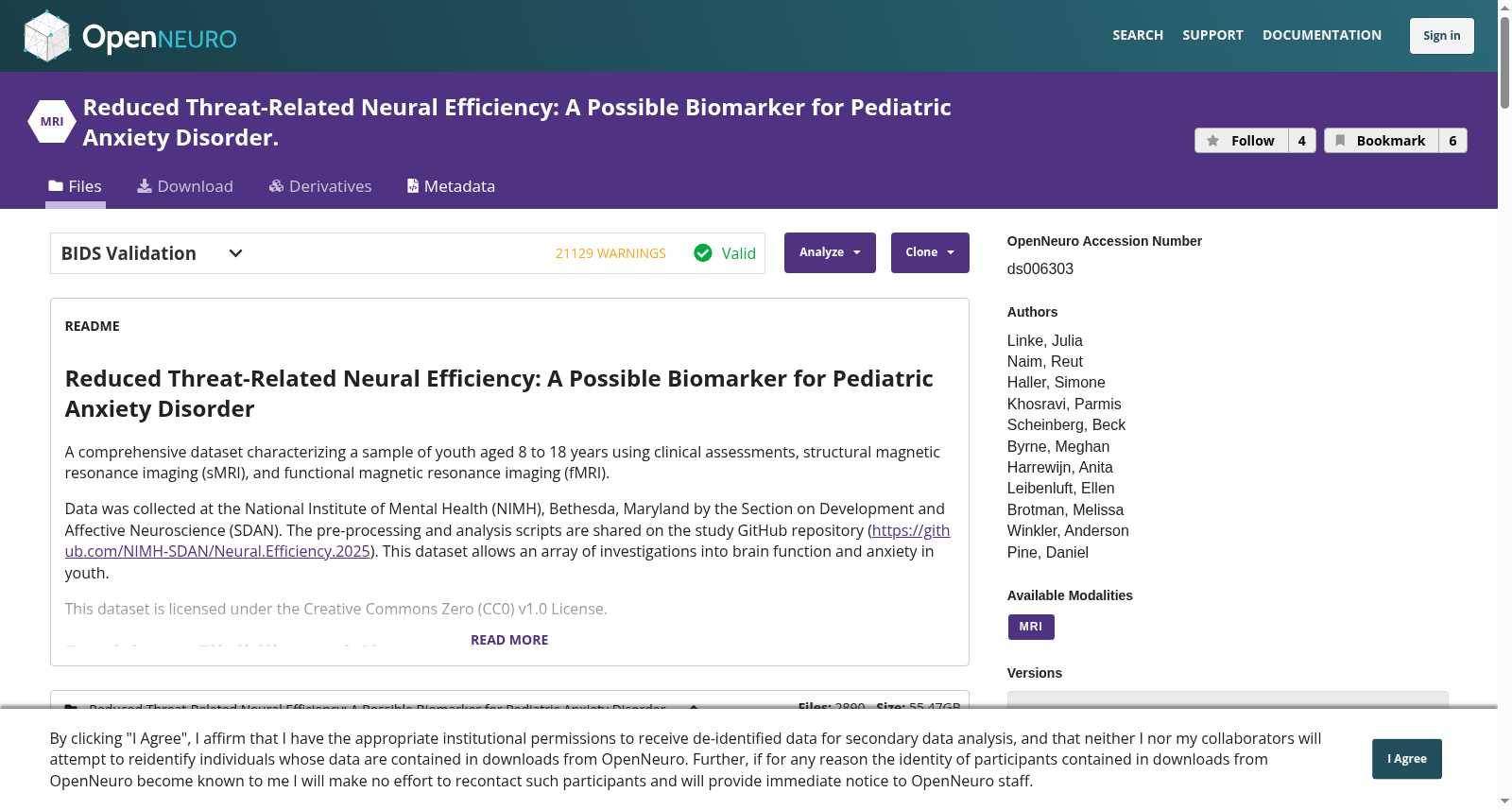 Reduced Threat-Related Neural Efficiency: A Possible Biomarker for Pediatric Anxiety Disorder. 数据集图片