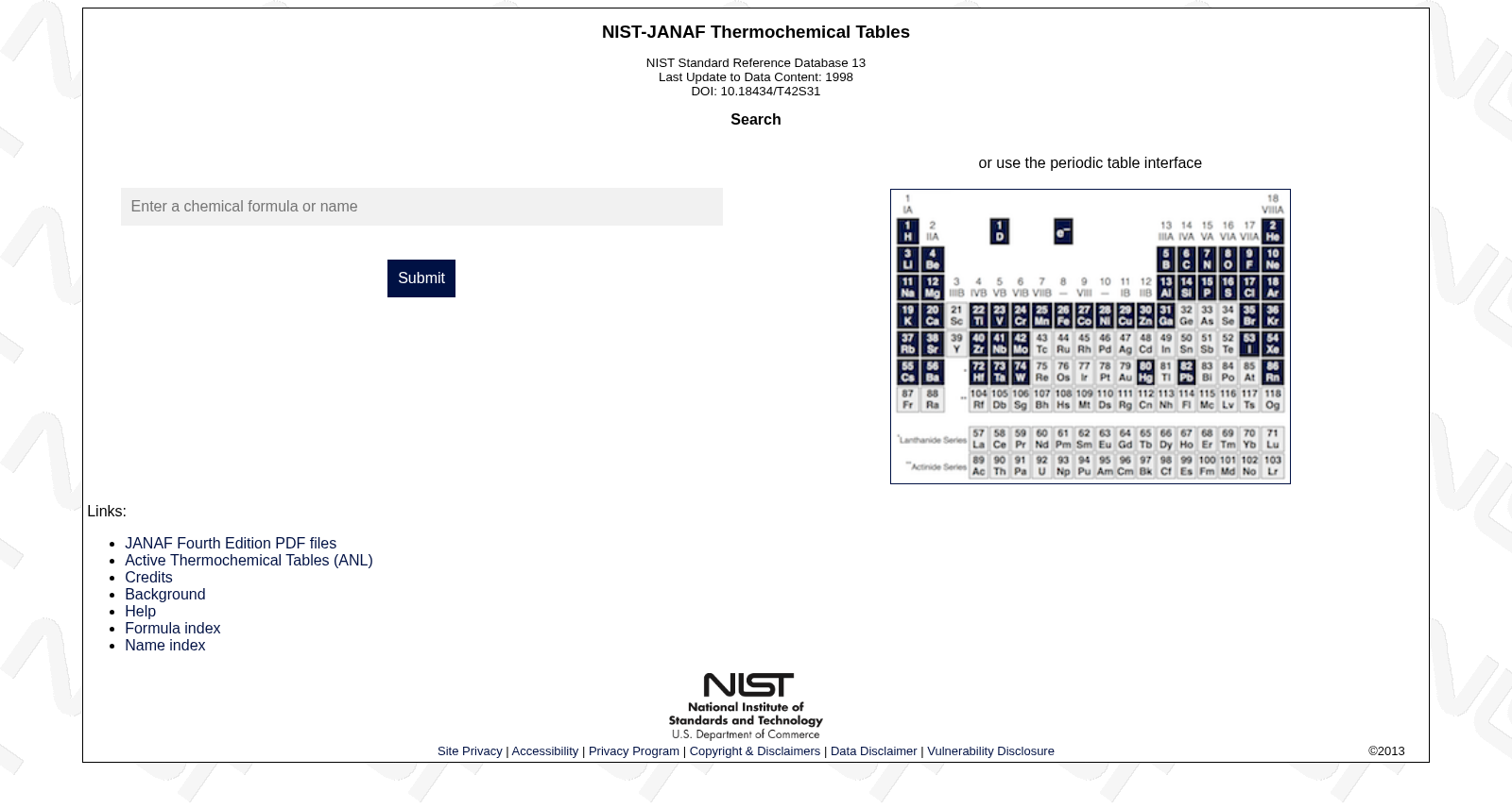 JANAF Thermochemical Tables 数据集图片