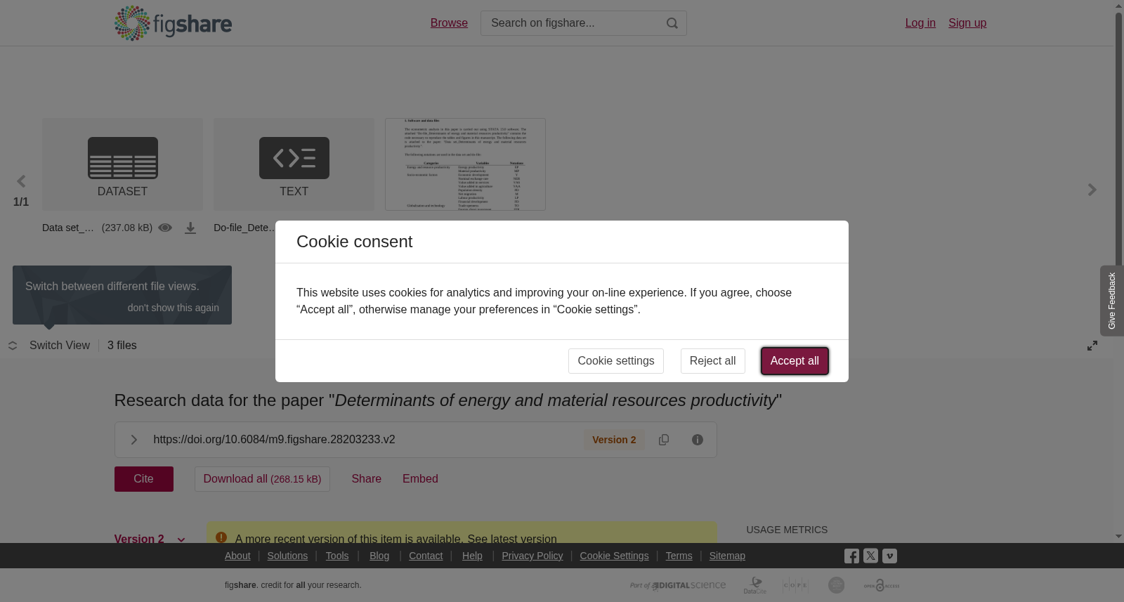 Research data for the paper "<i>Determinants of energy and material resources productivity</i>" 数据集图片