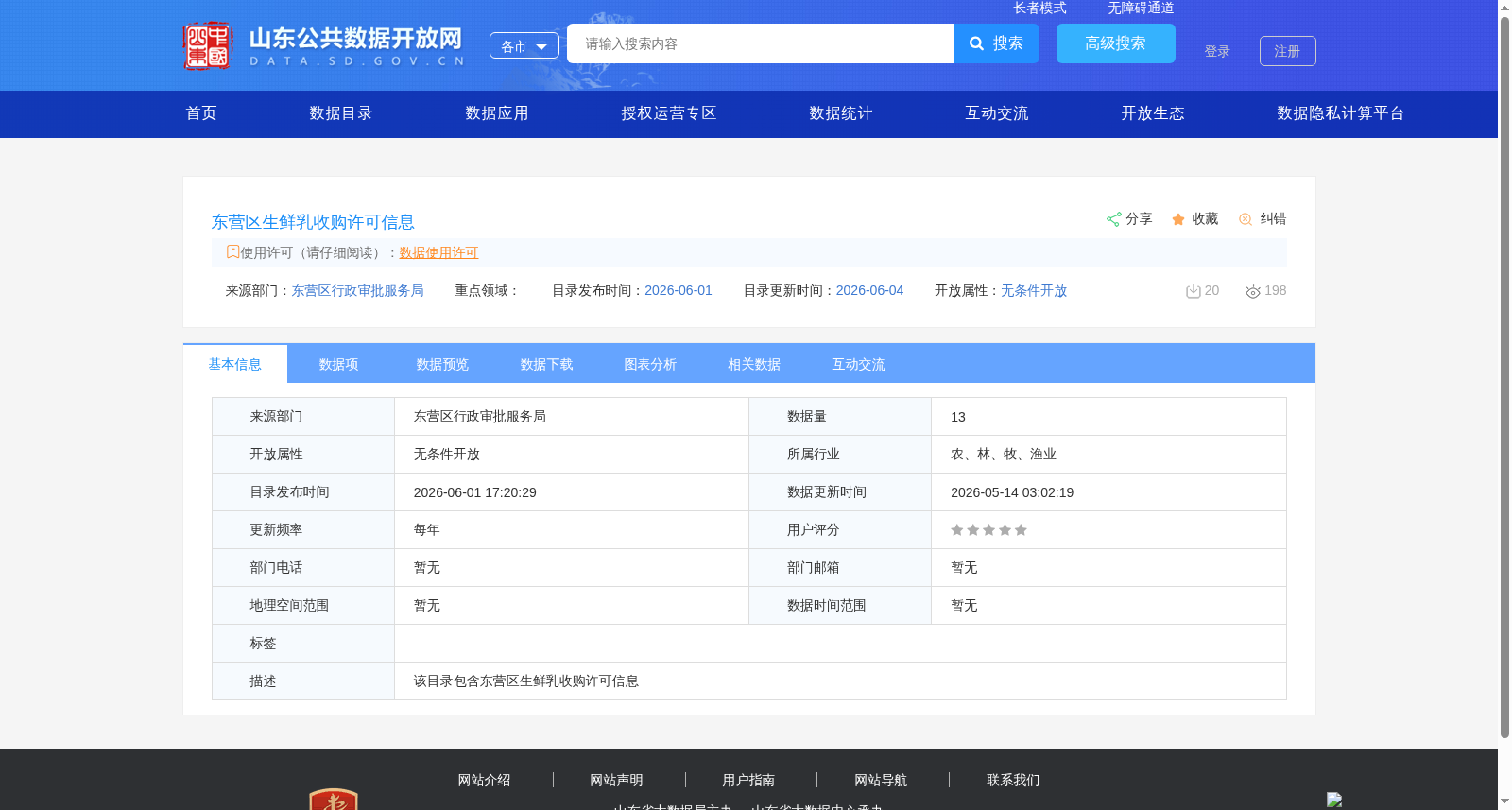 东营区生鲜乳收购许可信息 数据集图片
