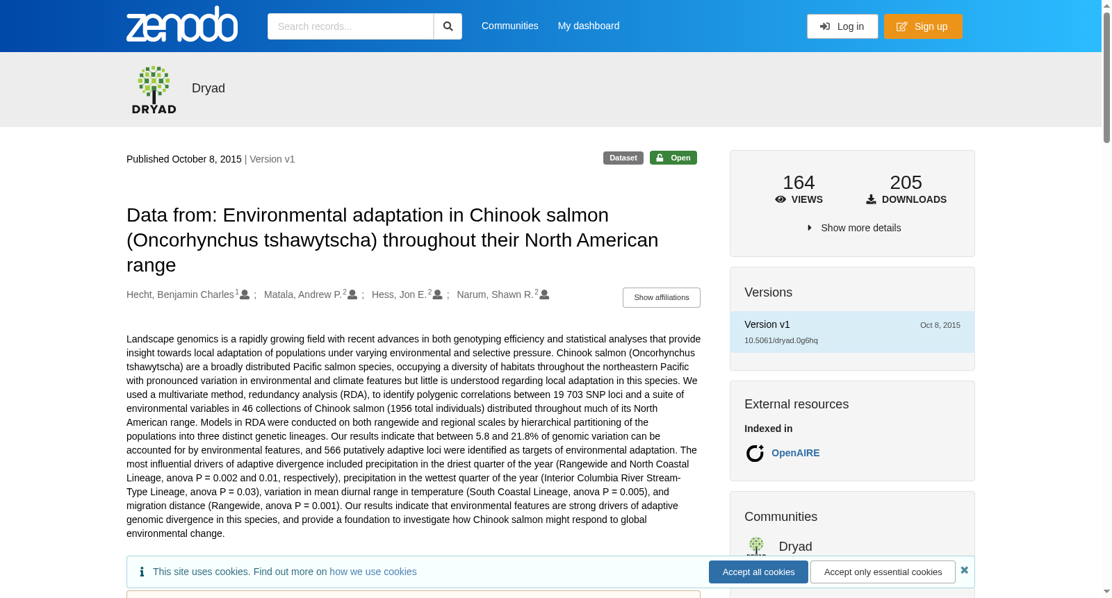 Data from: Environmental adaptation in Chinook salmon (Oncorhynchus tshawytscha) throughout their North American range 数据集图片