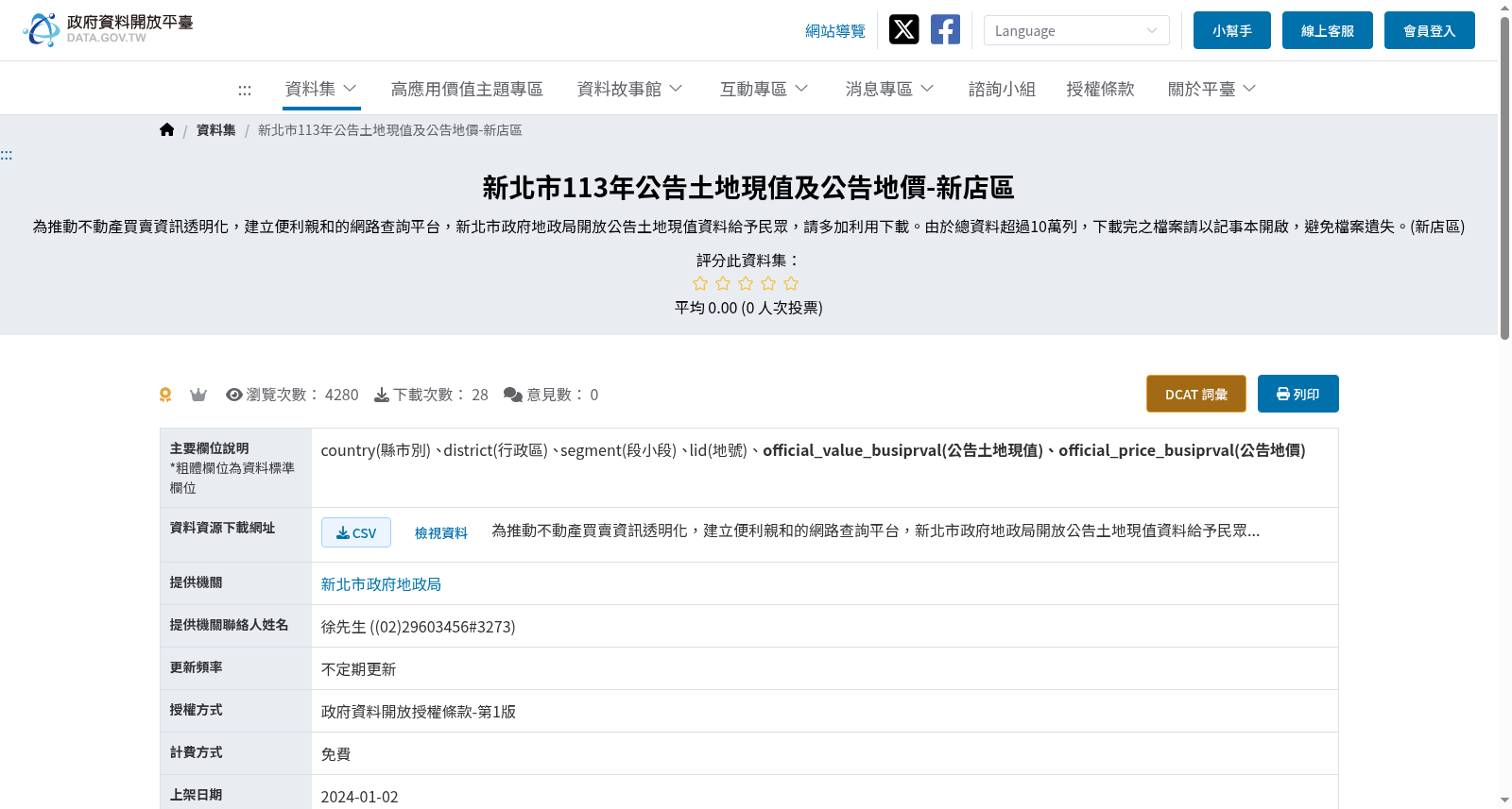新北市113年公告土地現值及公告地價-新店區 数据集图片