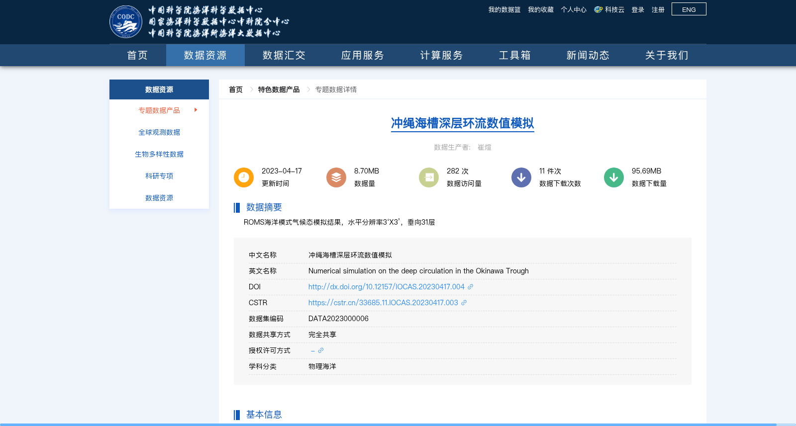 冲绳海槽深层环流数值模拟 数据集图片