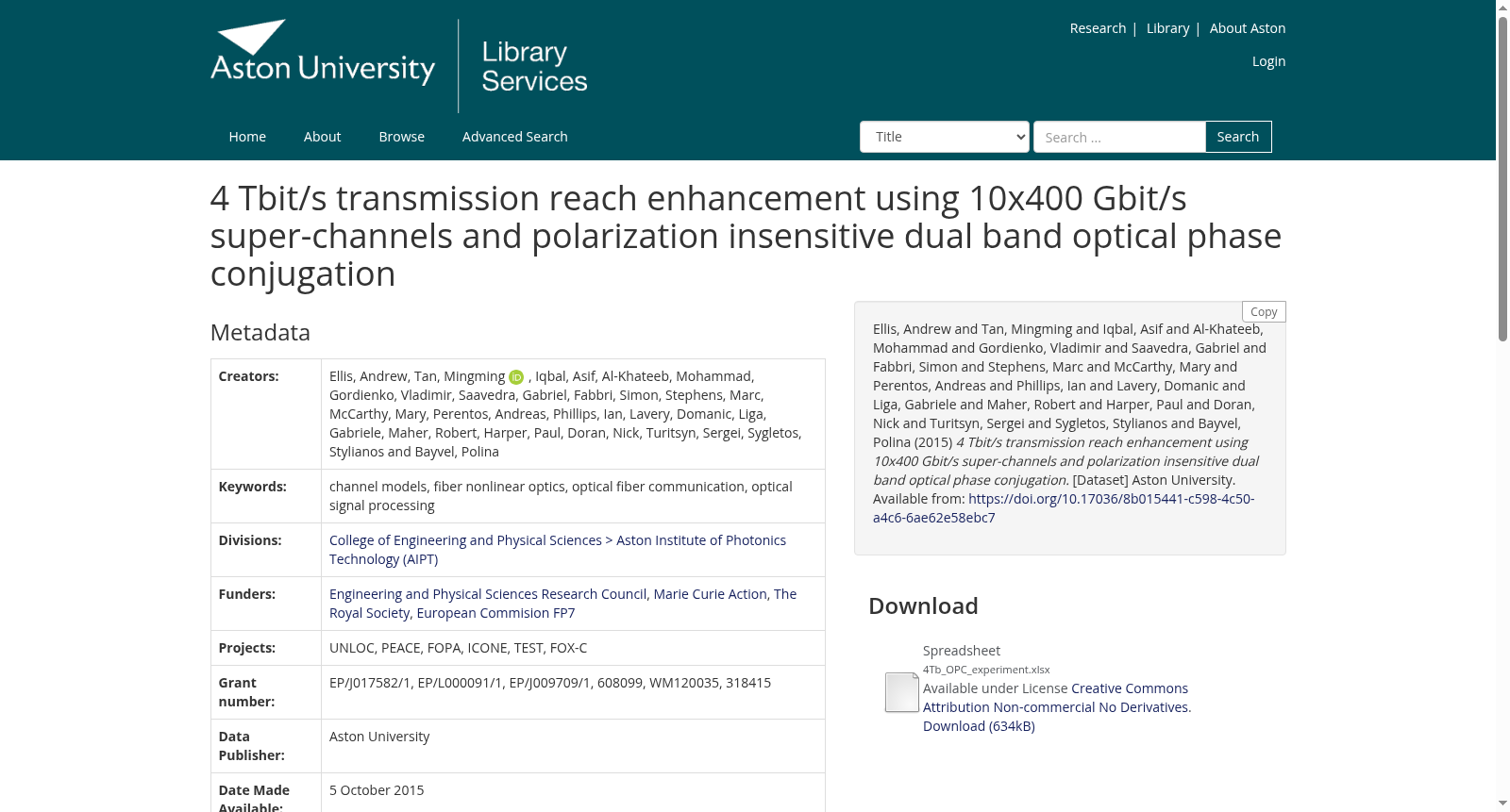 4 Tbit/s transmission reach enhancement using 10x400 Gbit/s super-channels and polarization insensitive dual band optical phase conjugation 数据集图片