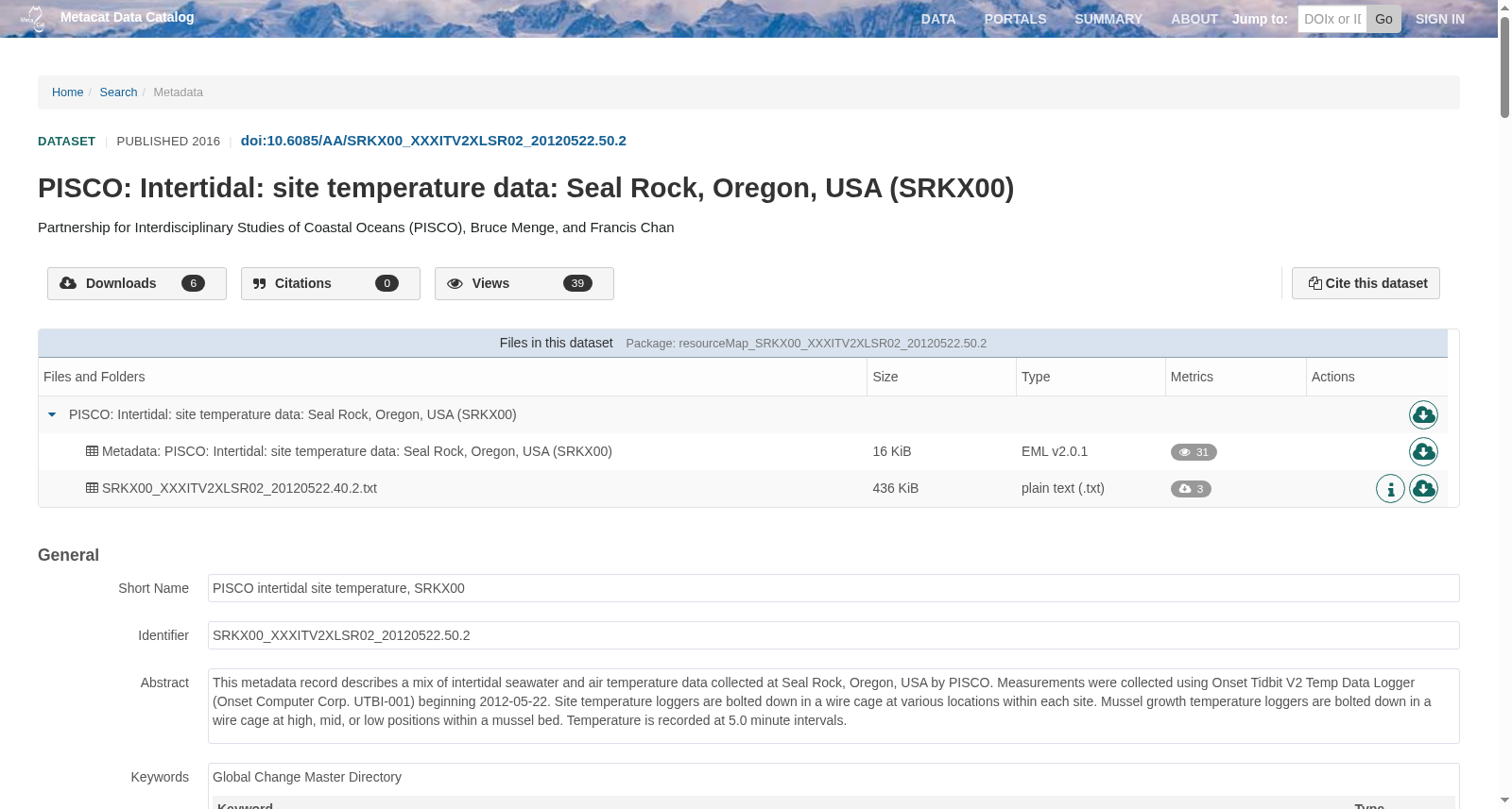 PISCO: Intertidal: site temperature data: Seal Rock, Oregon, USA (SRKX00) 数据集图片