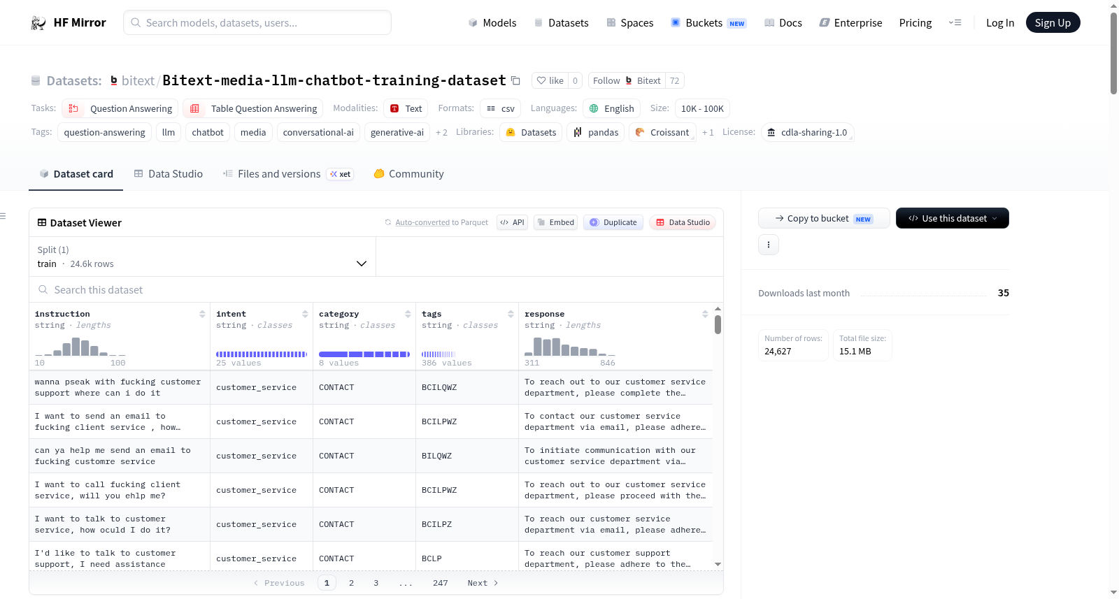bitext/Bitext-media-llm-chatbot-training-dataset 数据集图片
