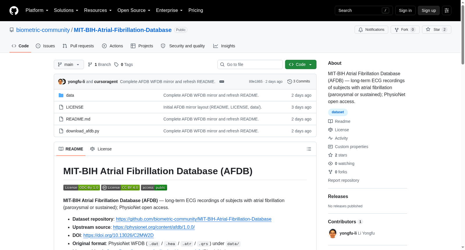 MIT-BIH Atrial Fibrillation Database (AFDB) 数据集图片
