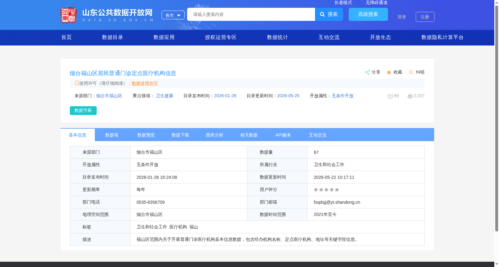 烟台福山区居民普通门诊定点医疗机构信息 数据集图片
