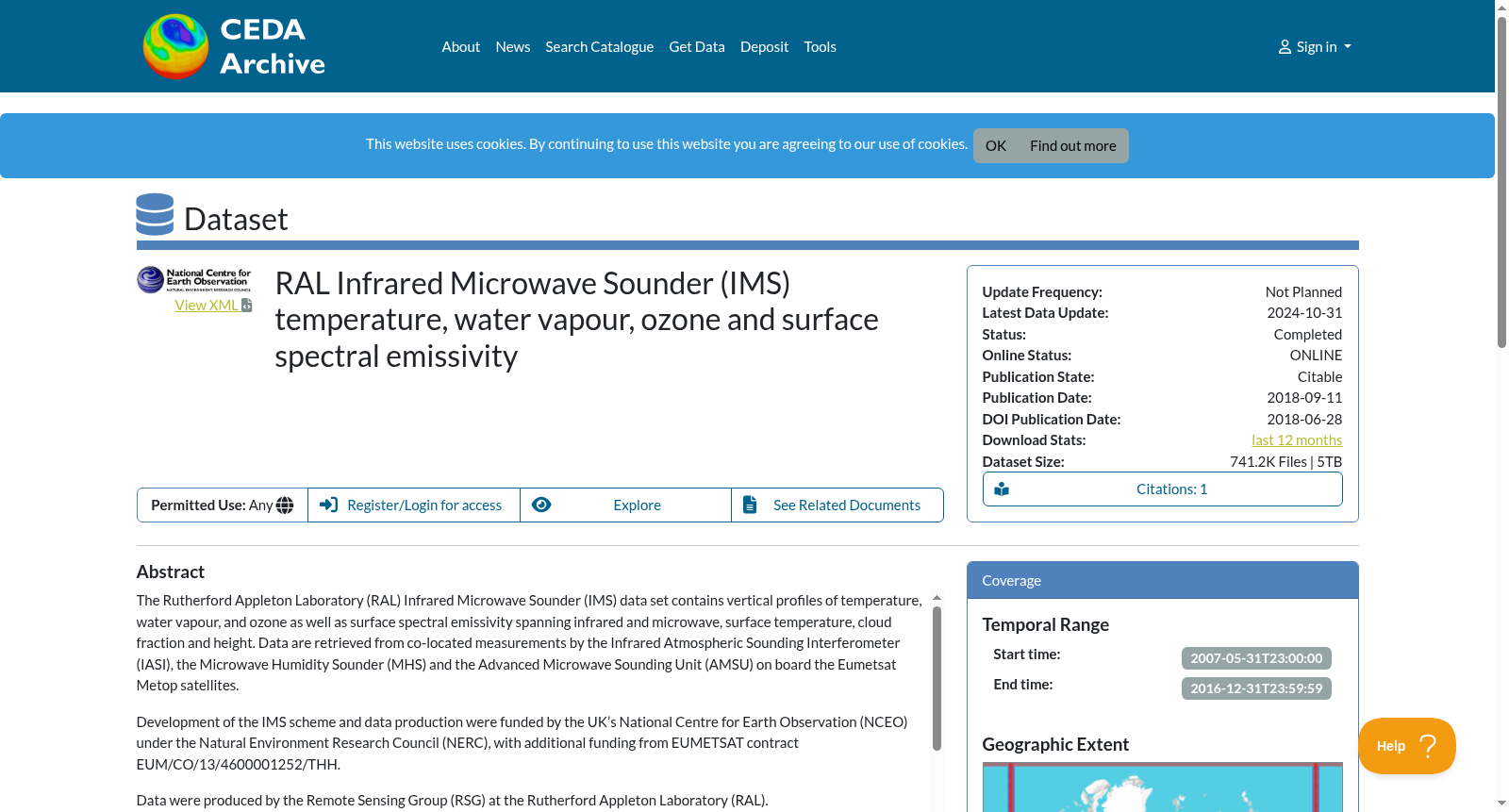 RAL Infrared Microwave Sounder (IMS) temperature, water vapour, ozone and surface spectral emissivity 数据集图片