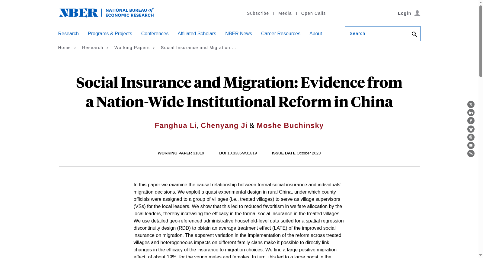 Social Insurance and Migration: Evidence from a Nation-Wide Institutional Reform in China 数据集图片