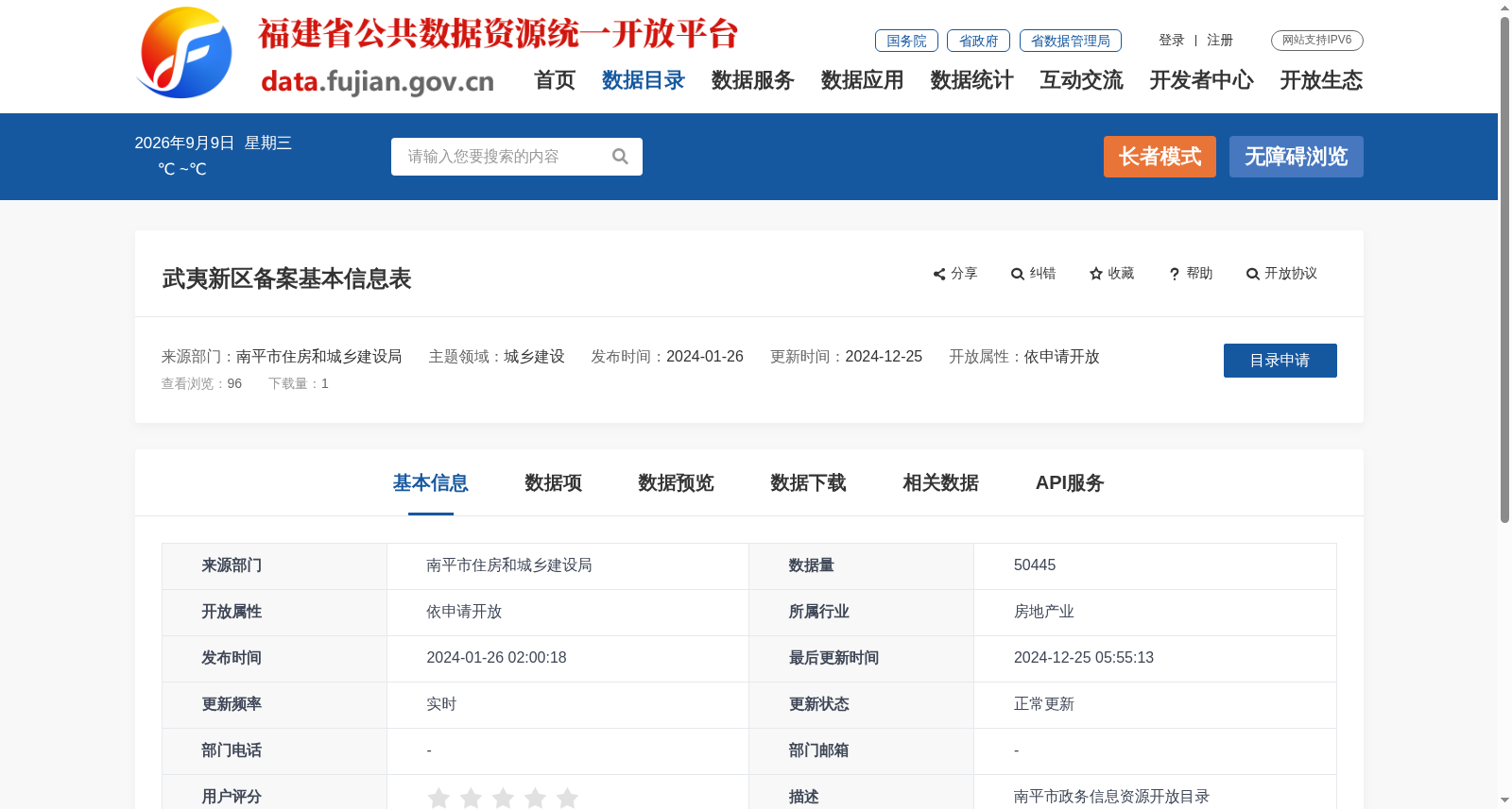 武夷新区备案基本信息表 数据集图片