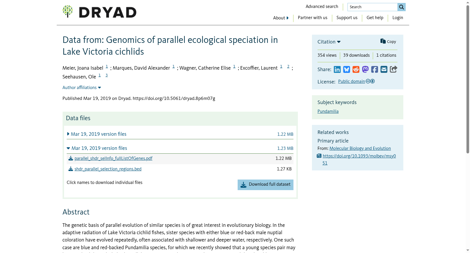 Data from: Genomics of parallel ecological speciation in Lake Victoria cichlids 数据集图片