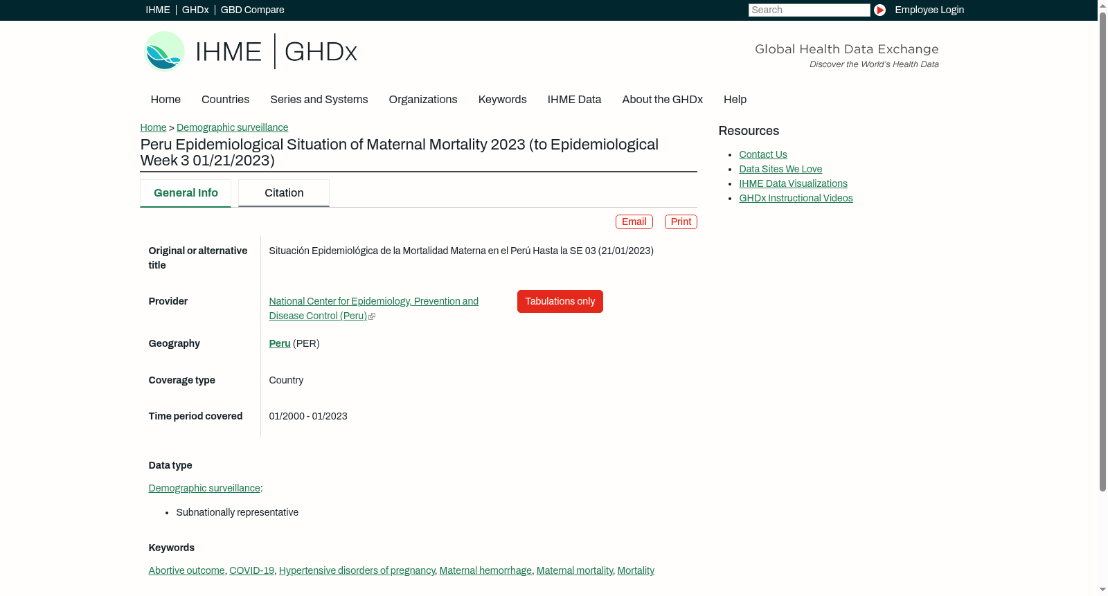 Peru Epidemiological Situation of Maternal Mortality 2023 (to Epidemiological Week 3 01/21/2023) 数据集图片