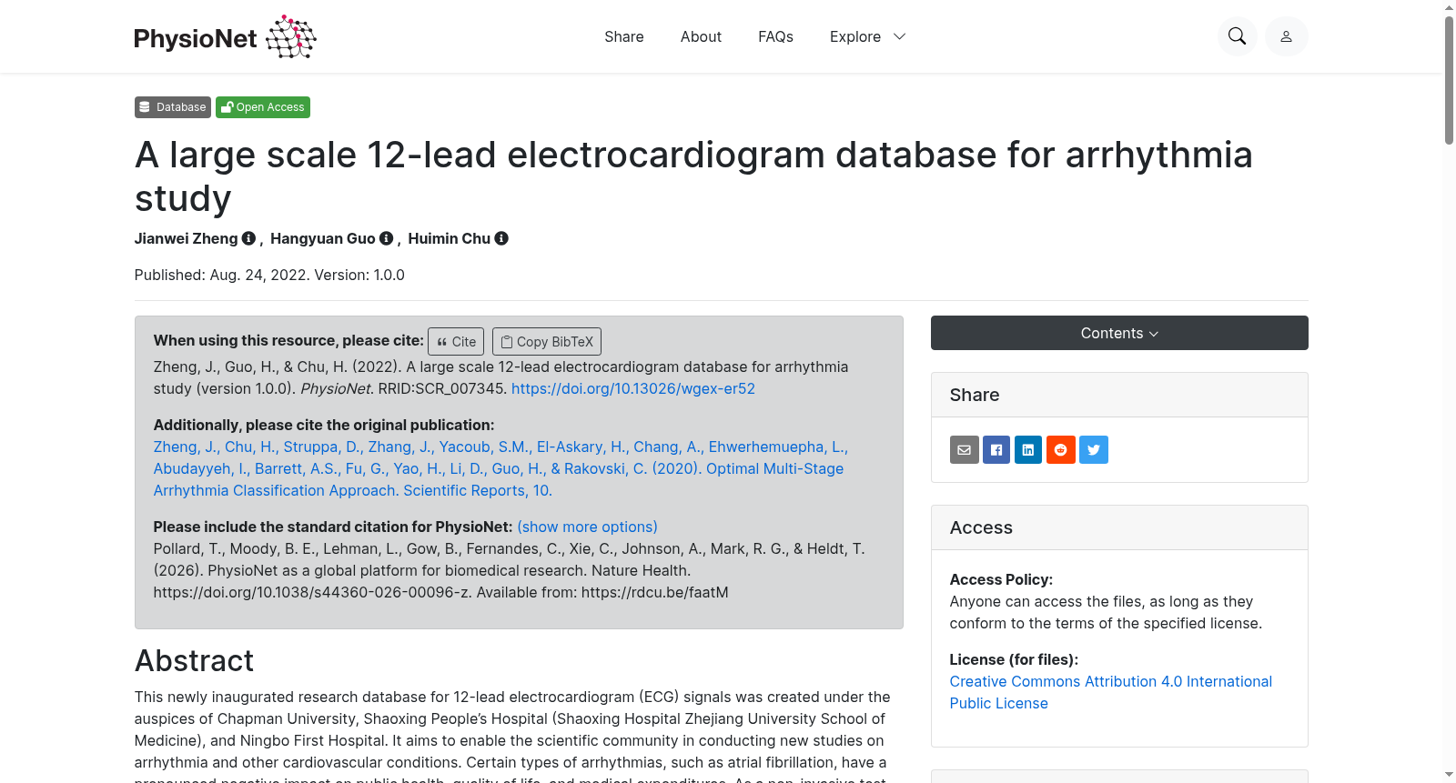 A large scale 12-lead electrocardiogram database for arrhythmia study 数据集图片