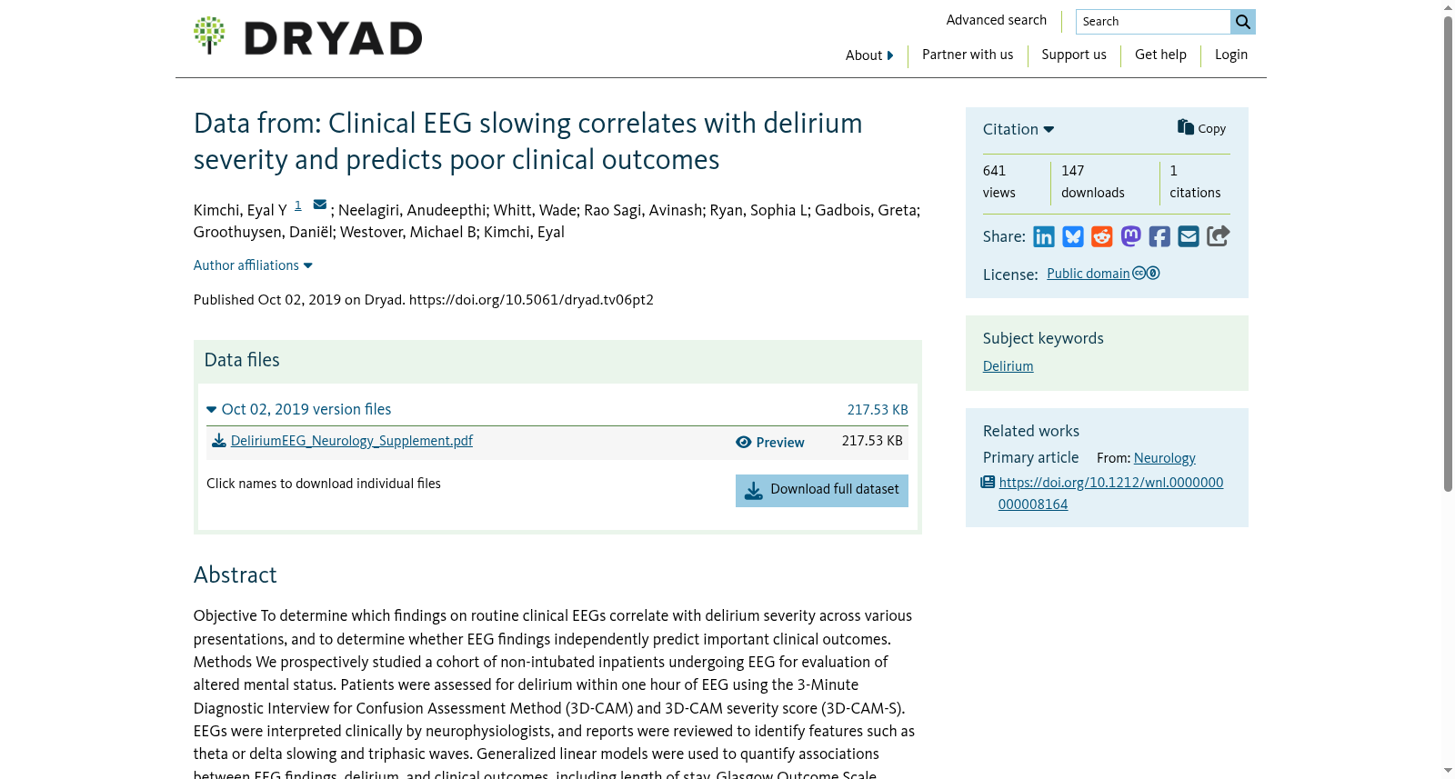Data from: Clinical EEG slowing correlates with delirium severity and predicts poor clinical outcomes 数据集图片