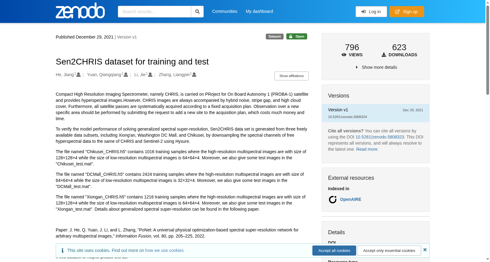 Sen2CHRIS dataset for training and test 数据集图片