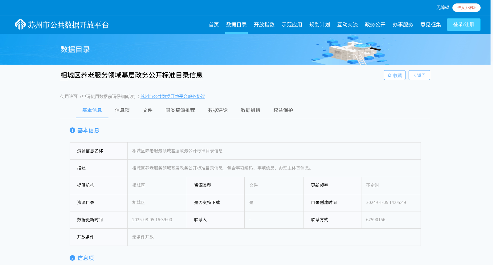 相城区养老服务领域基层政务公开标准目录信息 数据集图片