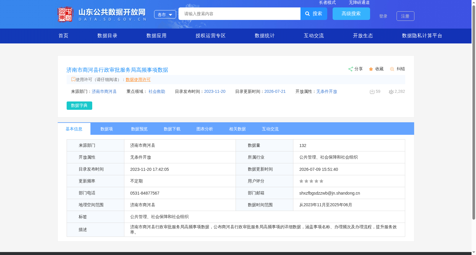济南市商河县行政审批服务局高频事项数据 数据集图片