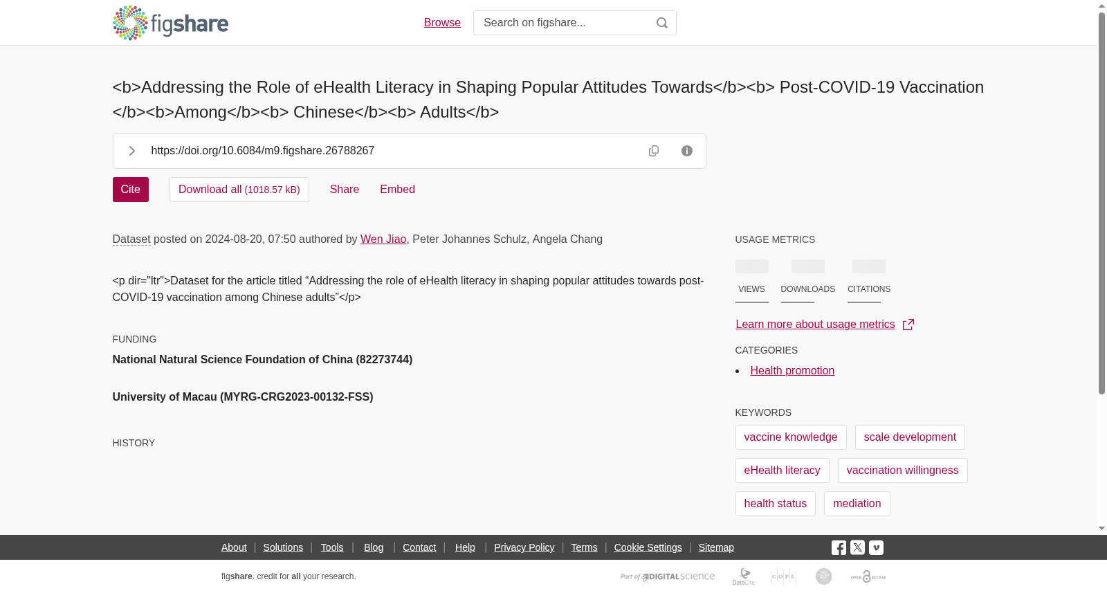 <b>Addressing the Role of eHealth Literacy in Shaping Popular Attitudes Towards</b><b> Post-COVID-19 Vaccination </b><b>Among</b><b> Chinese</b><b> Adults</b> 数据集图片