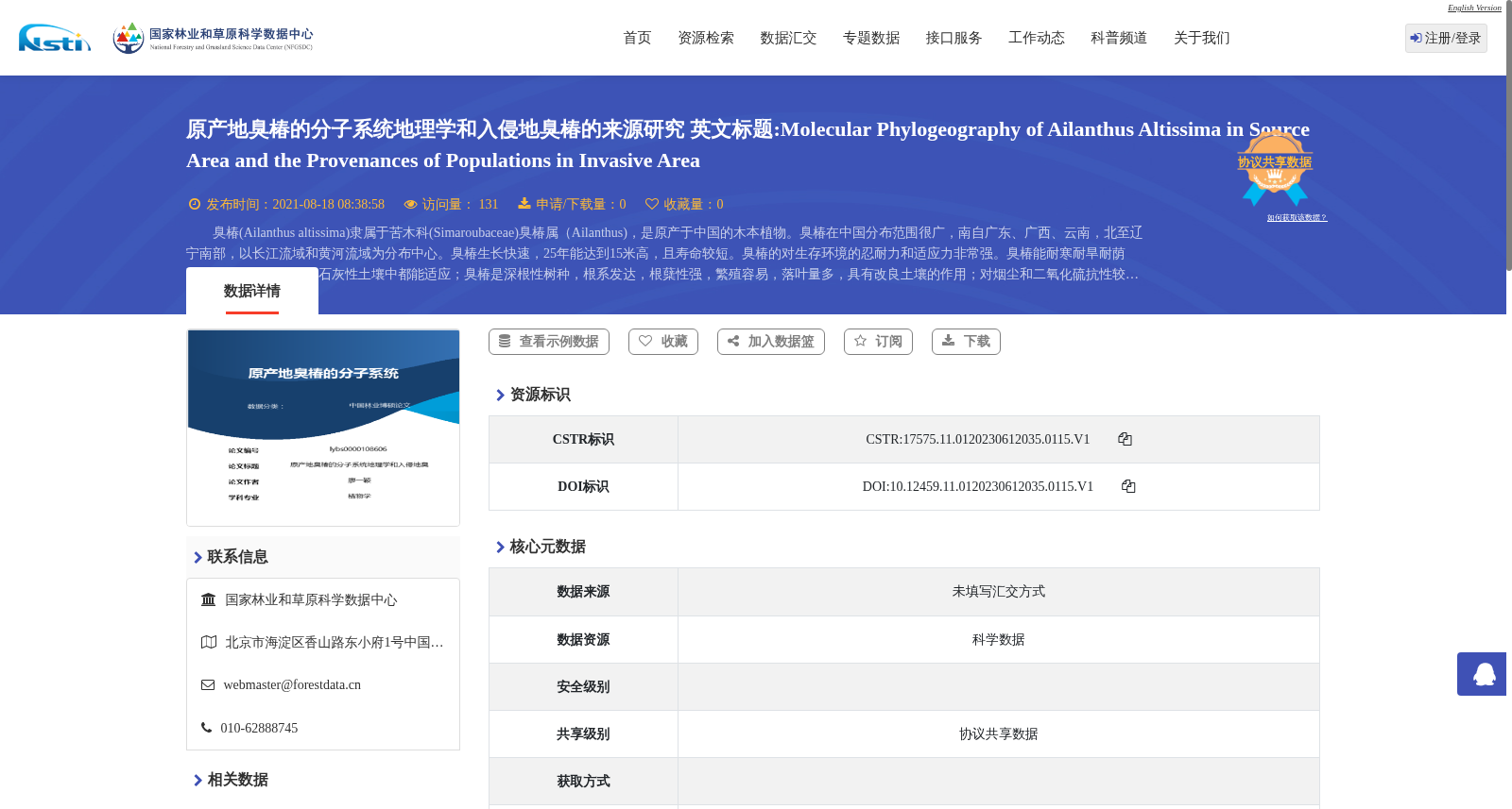 原产地臭椿的分子系统地理学和入侵地臭椿的来源研究 英文标题:Molecular Phylogeography of Ailanthus Altissima in Source Area and the Provenances of Populations in Invasive Area 数据集图片