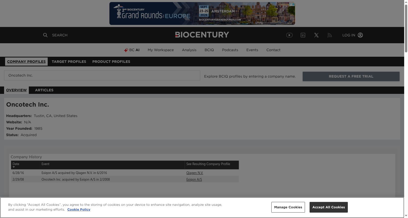 Oncotech Inc. - BioCentury Company Profiles - BCIQ 数据集图片