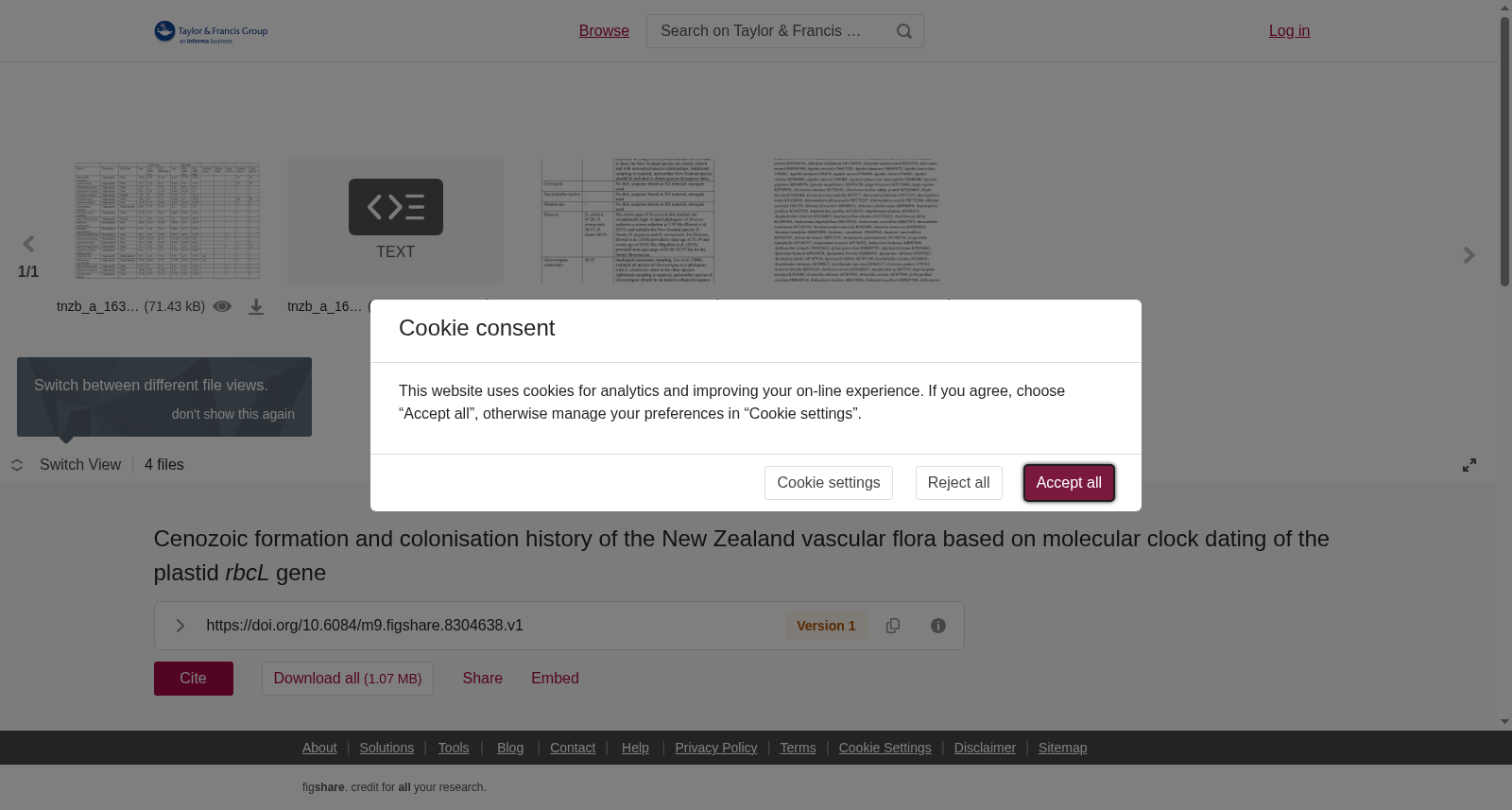 Cenozoic formation and colonisation history of the New Zealand vascular flora based on molecular clock dating of the plastid <i>rbcL</i> gene 数据集图片