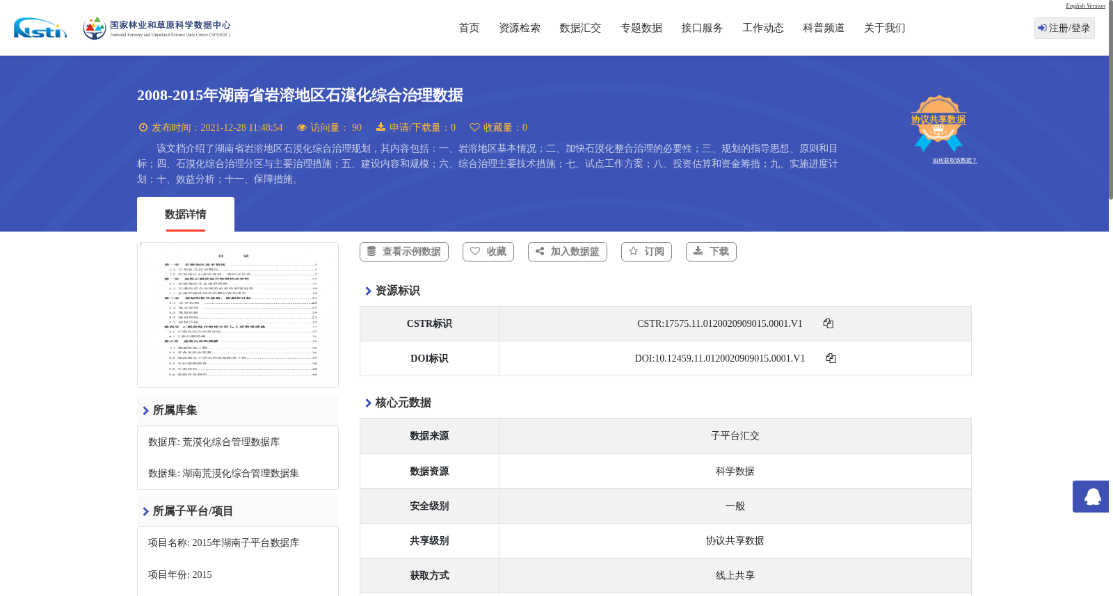 2008-2015年湖南省岩溶地区石漠化综合治理数据 数据集图片