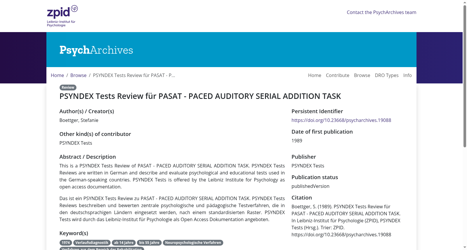 PSYNDEX Tests Review für PASAT - PACED AUDITORY SERIAL ADDITION TASK 数据集图片