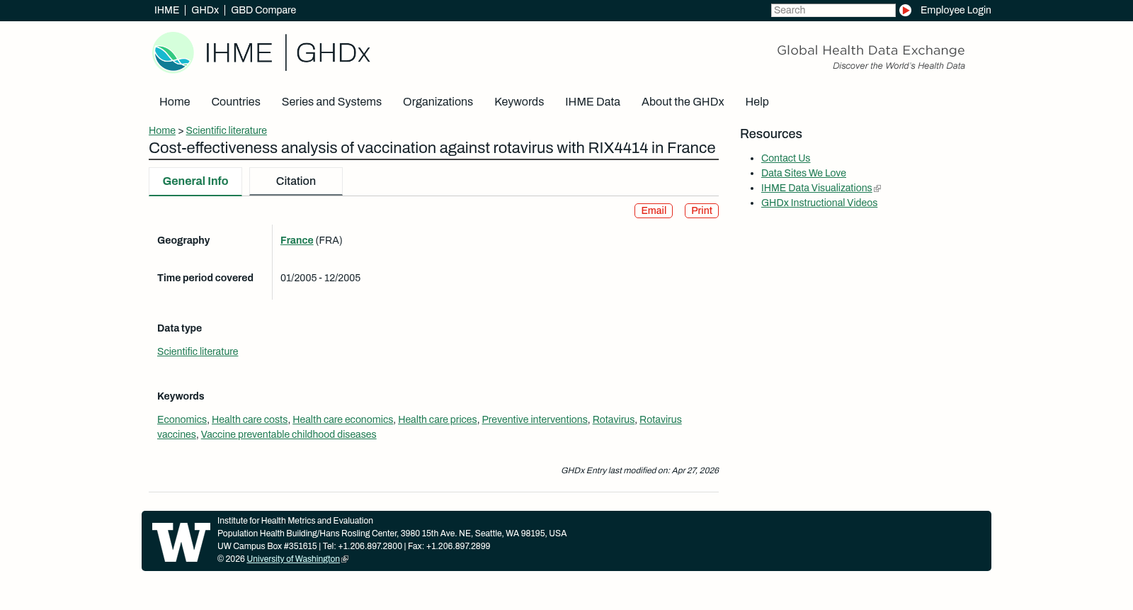 Cost-effectiveness analysis of vaccination against rotavirus with RIX4414 in France 数据集图片