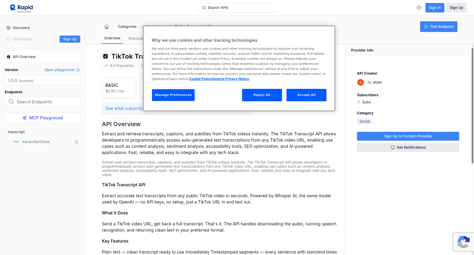 TikTok Transcript API 数据集图片