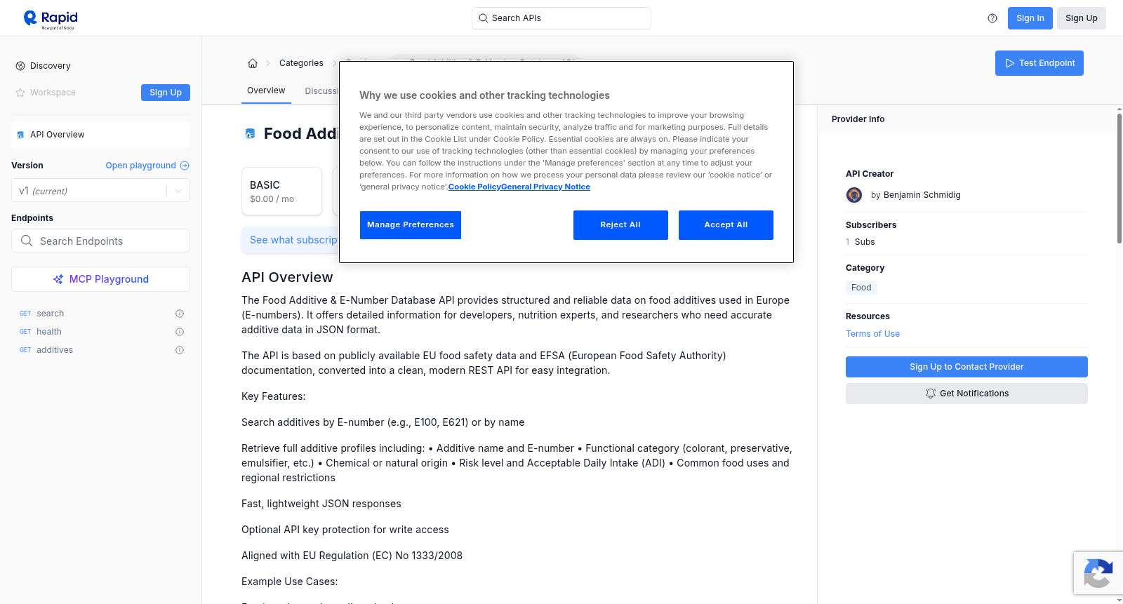 Food Additive & E-Number Database API 数据集图片