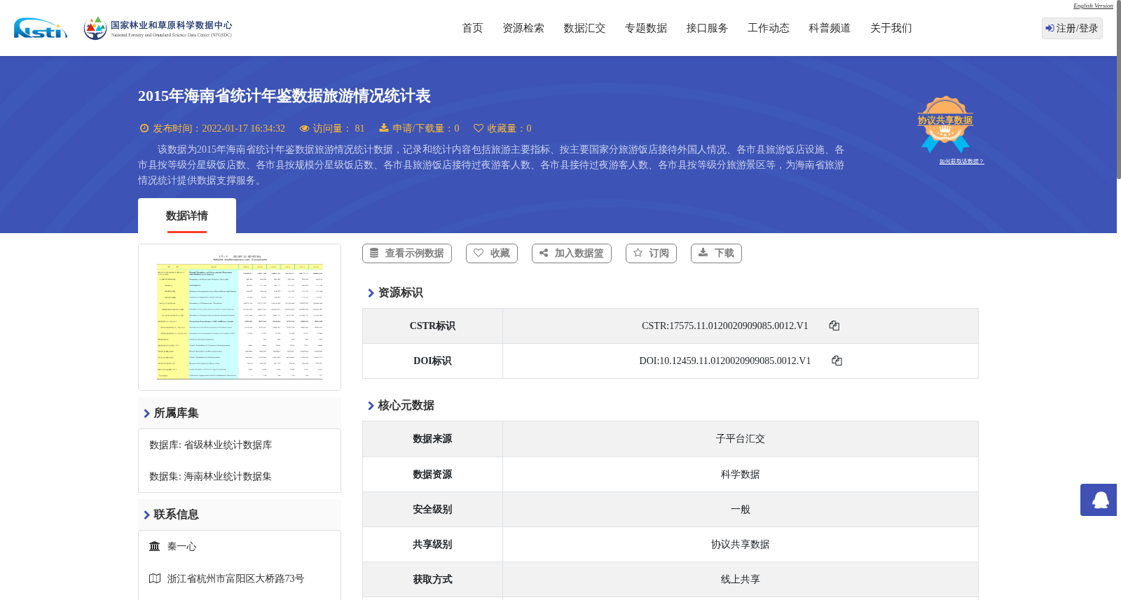 2015年海南省统计年鉴数据旅游情况统计表 数据集图片