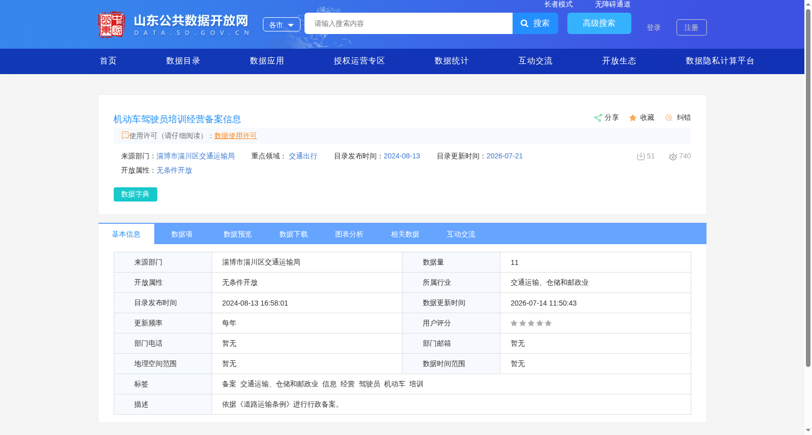 机动车驾驶员培训经营备案信息 数据集图片