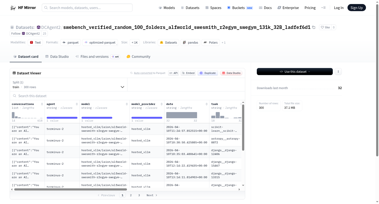 DCAgent2/swebench_verified_random_100_folders_alfworld_swesmith_r2egym_swegym_131k_32B_ladfef6d1 数据集图片