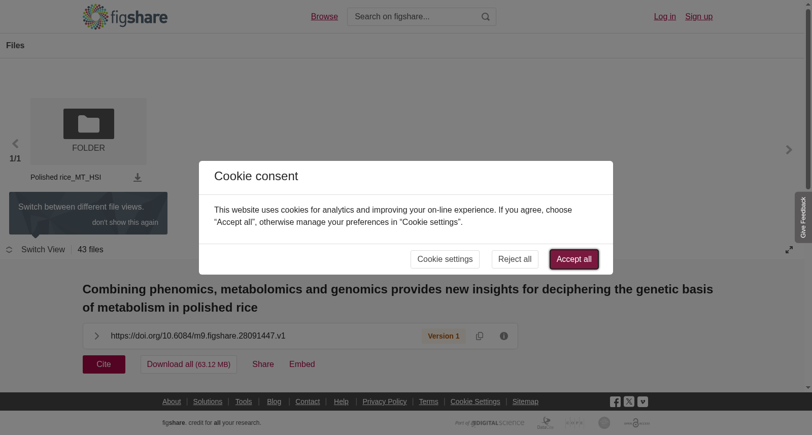 <b>Combining phenomics, metabolomics and genomics provides new insights for deciphering the genetic basis of metabolism in polished rice</b> 数据集图片