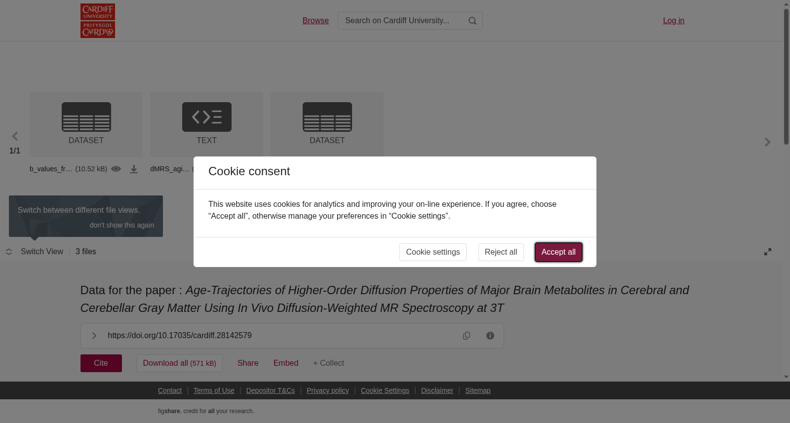 Data for the paper : <i>Age-Trajectories of Higher-Order Diffusion Properties of Major Brain Metabolites in Cerebral and Cerebellar Gray Matter Using In Vivo Diffusion-Weighted MR Spectroscopy at 3T</i> 数据集图片