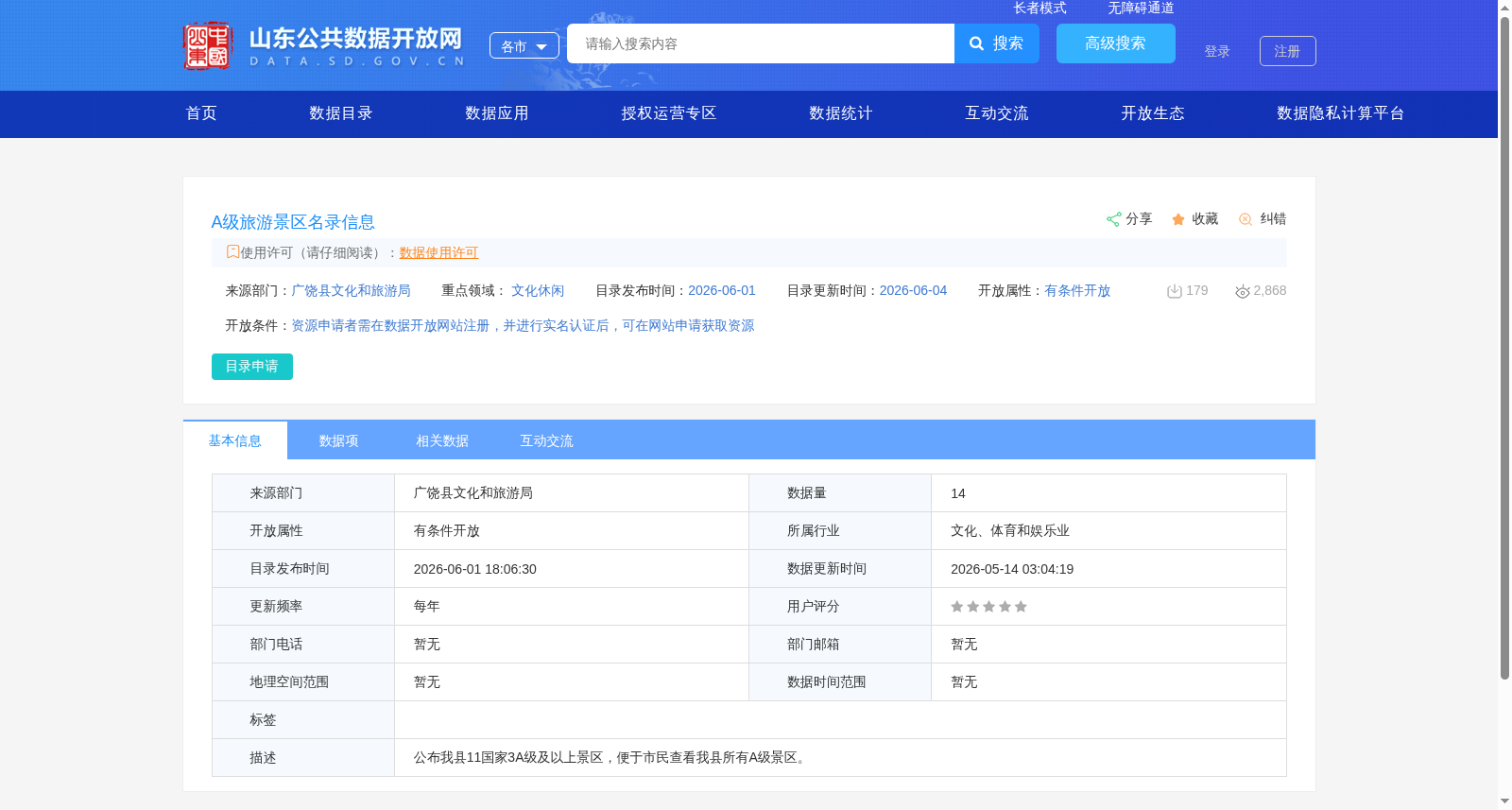 A级旅游景区名录信息 数据集图片